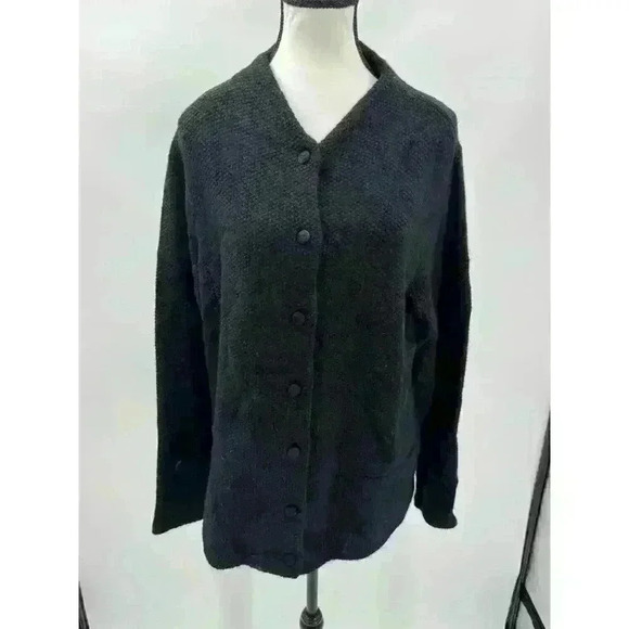 Lauren Ralph Lauren Women's 1X Black 100% Lambswool Waffle Knit Cardigan Jacket - Picture 3 of 8